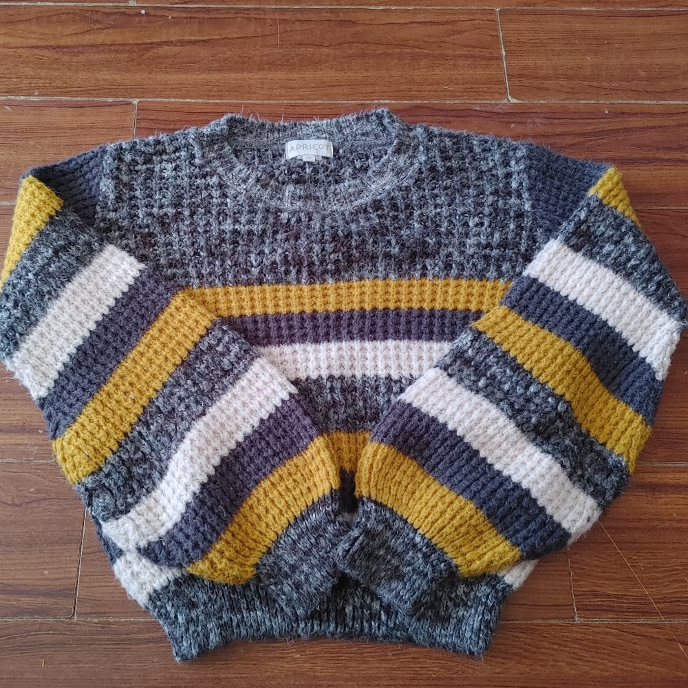 Women's Apricot Striped Sweater - Gray, Yellow, White
